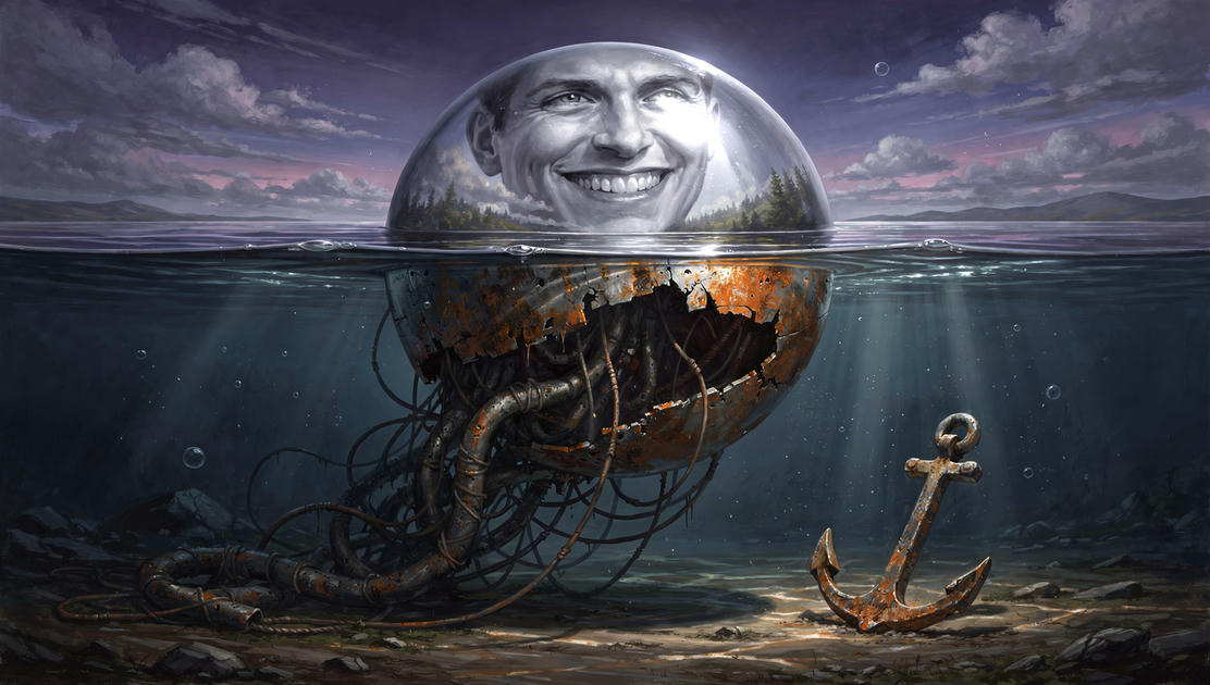 flux pro 2.0 A massive chrome sphere hovering above a mirror still lake its polished surface 2