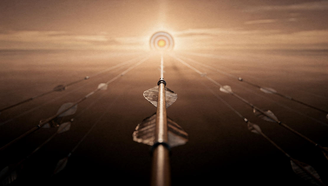 flux pro 2.0 An archer s arrow frozen mid flight traveling toward a glowing target that reced 2