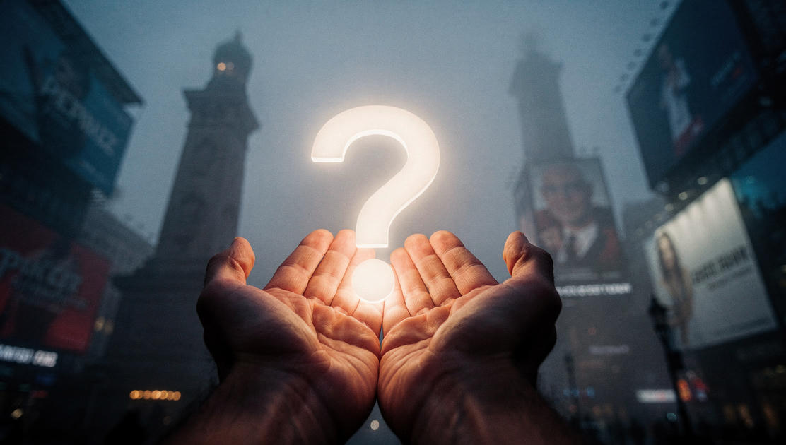 flux pro 2.0 A pair of open hands cupped together holding a soft luminescent question mark th 5