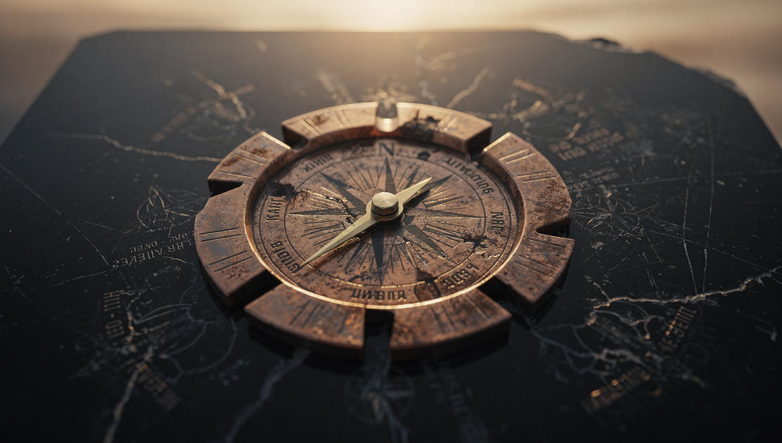 flux pro 2.0 A compass rose embedded in polished obsidian its needle pointing toward a distan 5